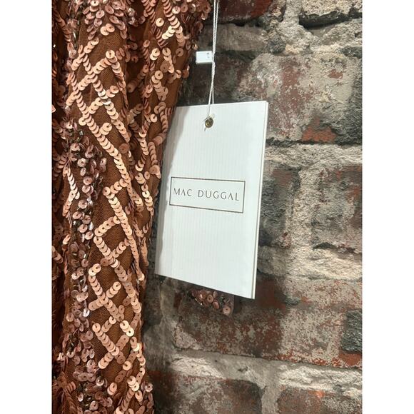 NEW Mac Duggal 5535 Lattice Sequin Halter Midi Dress - Copper - Size 4 - Picture 8 of 9